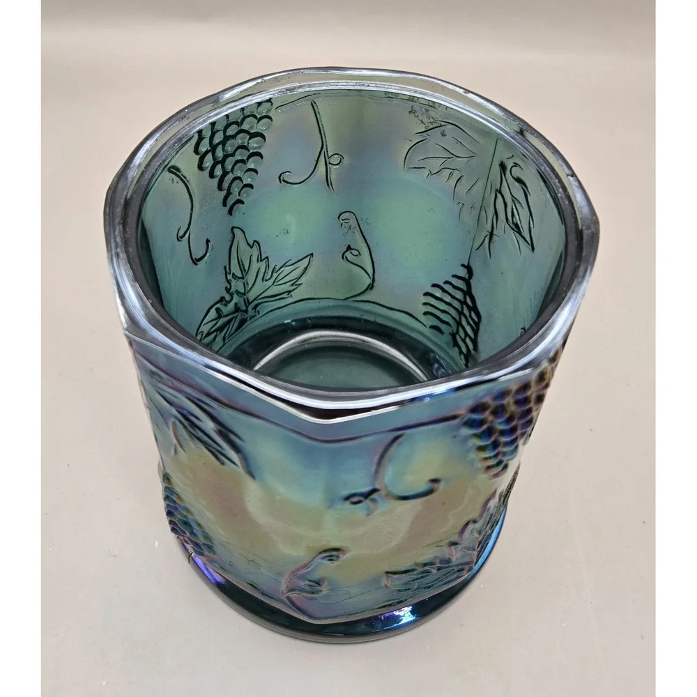 Vintage Carnival Glass Blue Iridescent Grape Harvest No Lid B#27